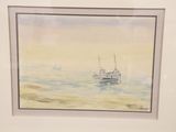 a picture of a painting of a boat in the water