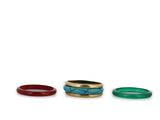 three different colored rings on a white background