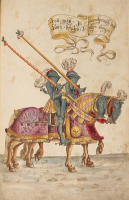 un vieux livre sur lequel figure le dessin d'un chevalier à cheval