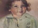 painting of a young girl in a green dress holding a plate of food