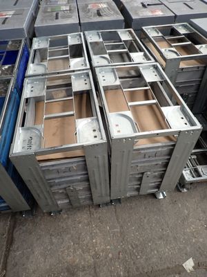 a lot of metal boxes stacked on top of each other
