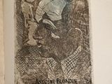 an old book with a drawing of a man and a woman on it