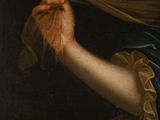 a painting of a woman holding her hair in her hands