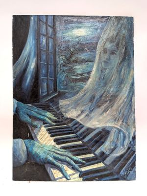 a painting of a person playing a piano