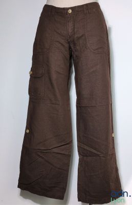 the pants are brown and have buttons on them on a mannequin dummy
