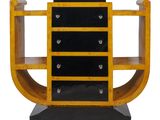 an image of a yellow and black shelf with drawers