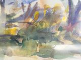 une photo d'une aquarelle représentant une forêt
