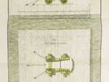 an old drawing of a cannon and a cannon on display