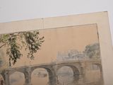 a picture of a painting of a bridge over a river