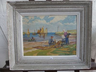 une photo d'un tableau représentant un homme et une femme sur la plage