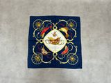 blue silk scarf with a picture of a horse and carriage on it