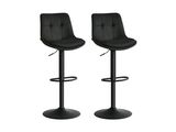 pair of black leather bar stools with adjustable footrests