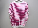 pink and white striped t - shirt hanging on a hanger