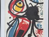 tirage encadré et sous passe-partout représentant une peinture abstraite d'un oiseau et de fleurs