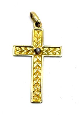 Croix latine montée en pendentif en or jaune 18K 750 ml à dé…