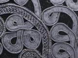 a close up of a black and white picture of a purse