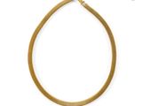 a gold necklace on a white background