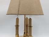 pair of brass table lamps with lampshads and a lamp shade