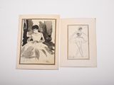 two drawings of a woman in a white dress and a drawing of a woman in a white dress