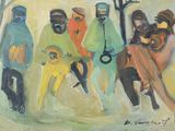 a painting of a group of people playing instruments