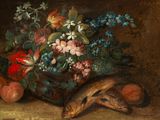 an image of a painting of a snake and flowers on a table