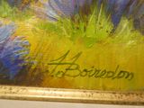 an image of a painting of a yellow and blue flower with a name written on it