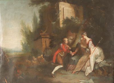 painting of a man and a woman playing a game of chess