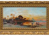 an image of a painting of a beach scene with boats and people