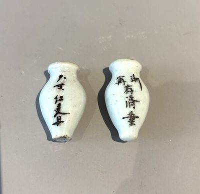 DEUX FIOLES MEDICINALES D'APOTHICAIRE en porcelaine à décor …
