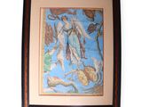 tableau encadré représentant un ange entouré d'animaux et d'oiseaux