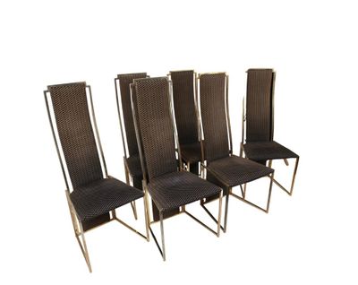 four chairs with metal legs and a black seat on a white background
