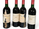 trois bouteilles de vin sont alignées sur une surface blanche