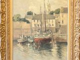 a picture of a painting of boats in the water