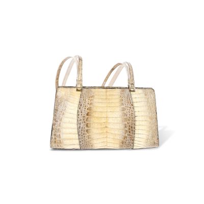 sac cabas en peau de crocodile, couleur beige