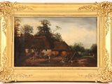 an image of a painting of a farm scene with a horse drawn carriage