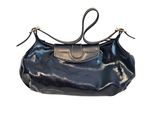 black leather handbag on white background with clipping for text