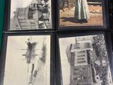several old black and white photos of a woman in a dress and a man in a hat