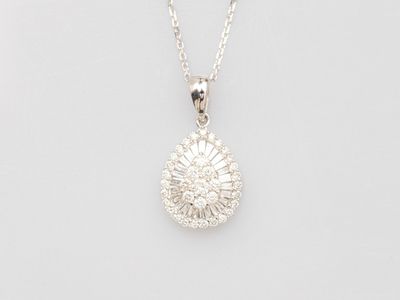 Pendentif goutte en or gris 750°/°° (18K), serti de diamants… - Photo 1