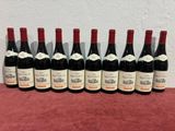 six bottles of wine lined up in a row on a table