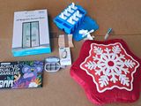 a box with a snowflake on it and other items on the table