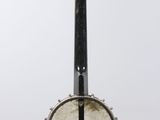 a close up of a banjo with a black handle on a white background
