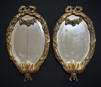 pair of antique french gilp mirrors with gold leaf decoration