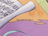 a drawing of a scroll with music notes on it