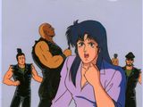 an image of a cartoon of a woman in a purple shirt and a man in a black suit