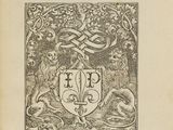 un vieux livre avec l'image d'un blason
