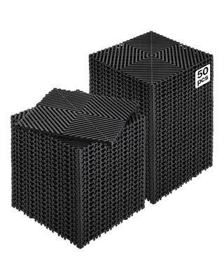 a pair of black speakers sitting on top of each other