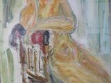 une peinture représentant une femme assise sur une chaise