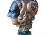 sculpture of a woman ' s head on a pedestal on a white background