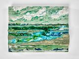 tableau représentant une scène de plage avec des vagues qui déferlent