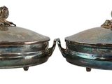 pair of antique silverplated dishes with handles and handles